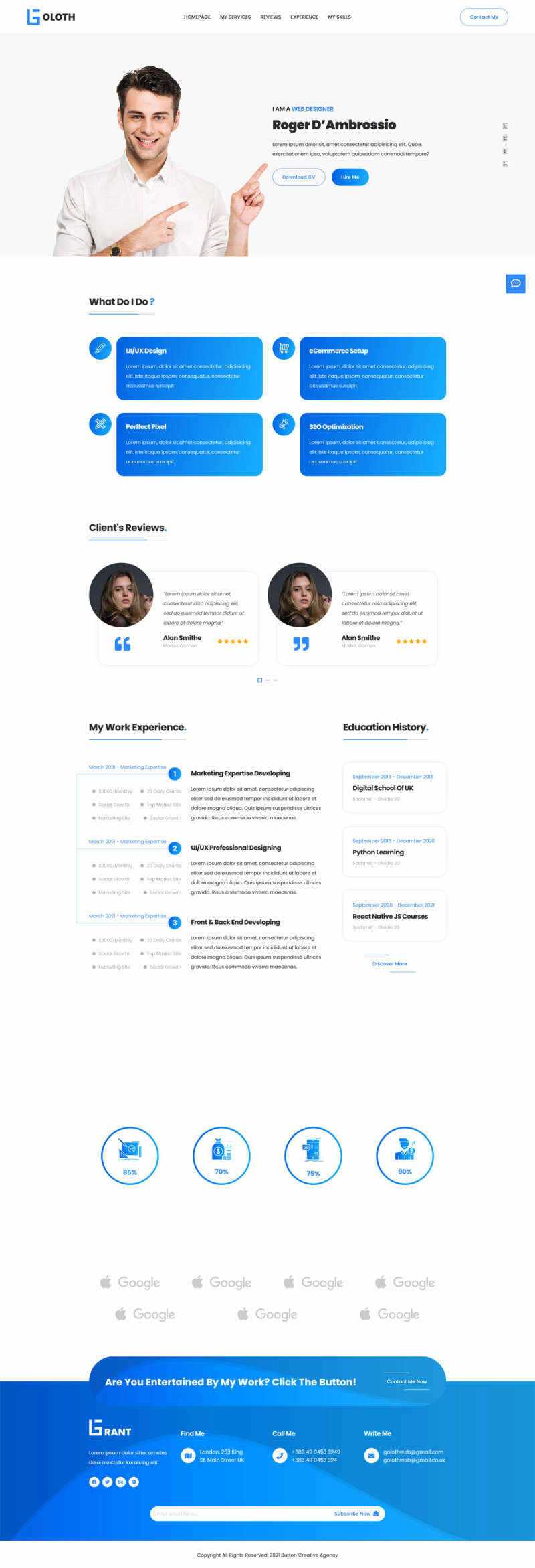 bootstrap多功能响应式个人简历单页html模板 - 项目资源网