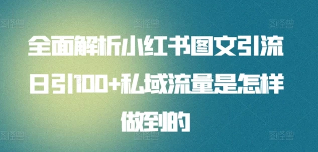 全面解析小红书图文引流日引100私域流量是怎样做到的 - 项目资源网