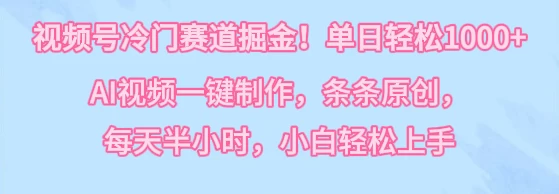 视频号冷门赛道掘金！单日轻松1000+，AI视频一键制作，条条原创，每天半小时，小白轻松上手 - 项目资源网